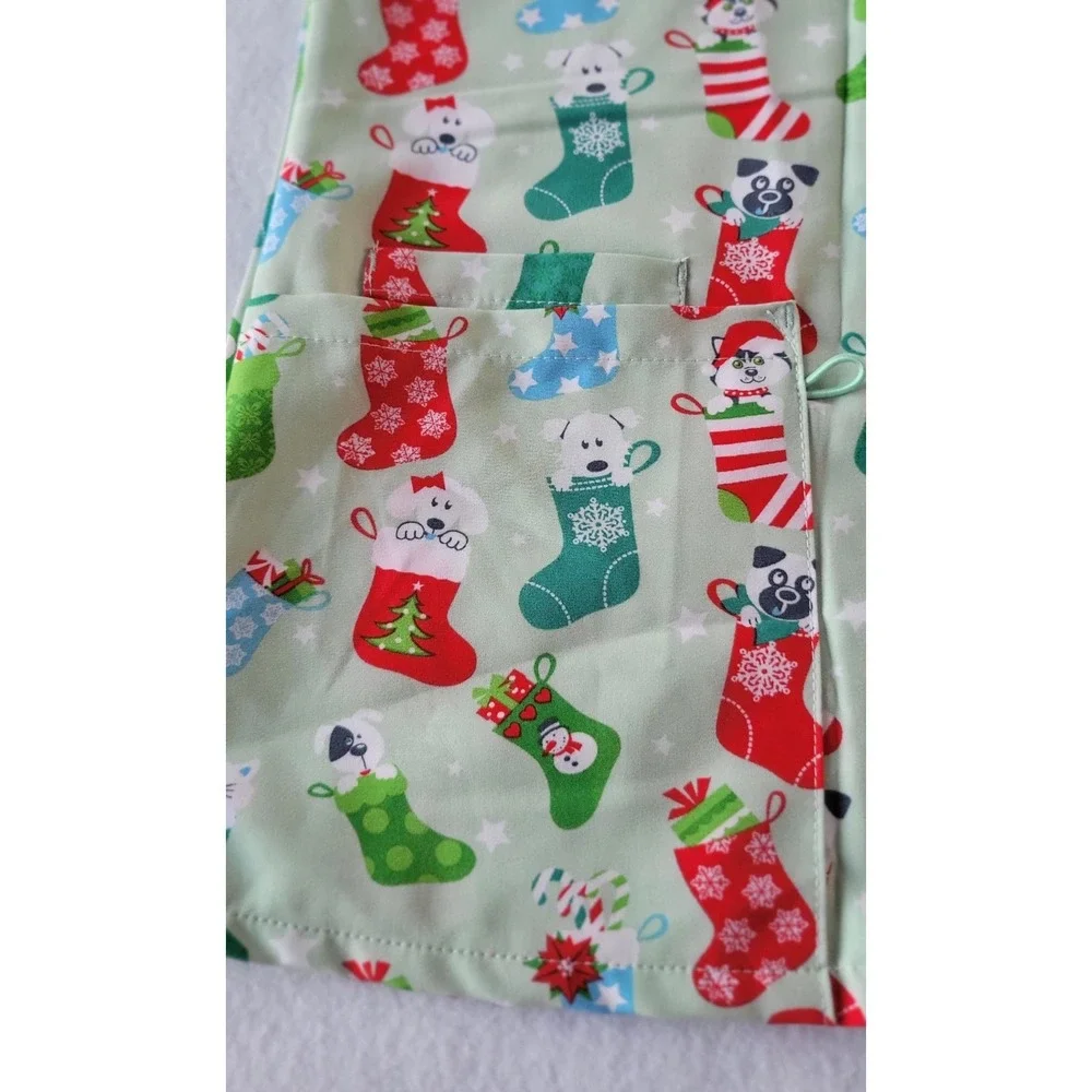 Green Town Scrubs for Women V-Neck Scrub Cat and Dog Christmas Scrub Top - Green